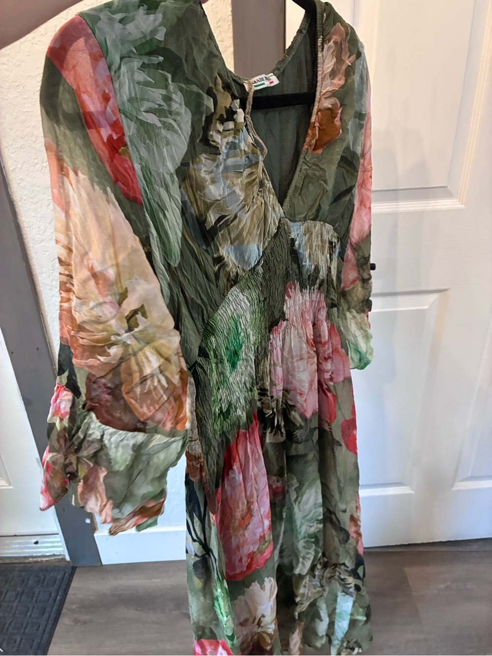 Floral V-Neck Maxi Dress in Olive & Pink - Picture 4 of 6